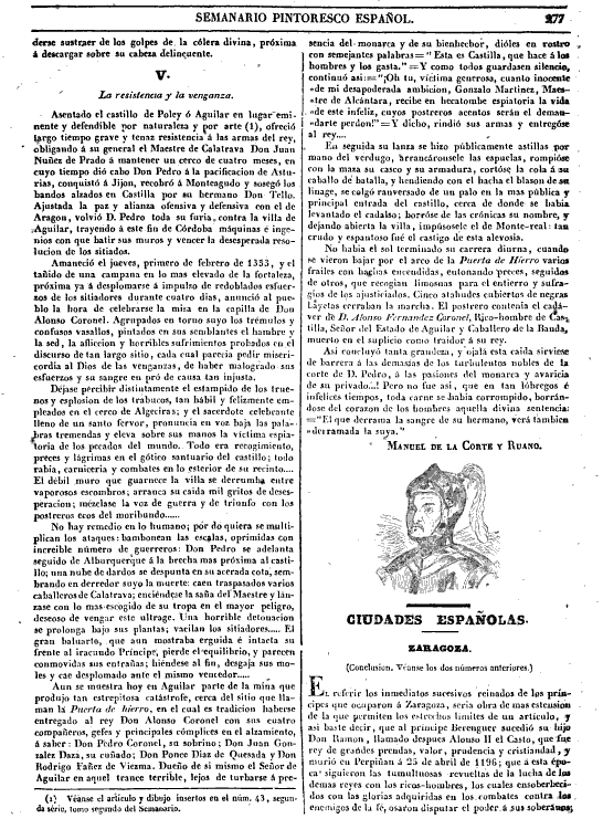 La resistencia y venganza. Imagen extraída de Semanario pintoresco español. Manuel de la Corte y Ruano. 