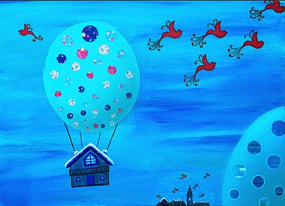 Escaping Winter...Acrylic and collage on canvas Artist: Picachouette. Todos los derechos reservados.